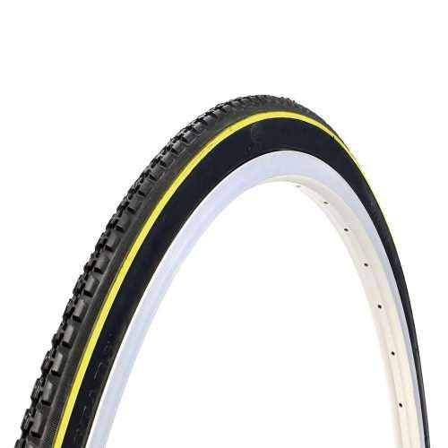 THALL110-1-1.jpg LLANTA VEE RUBBER 5 STARS R28"X1 1/2 HULE NEGRO / LÍNEA AMARILLA CITY ALAMBRE 4 CAPAS PROTECCIÓN PARA CÁMARA